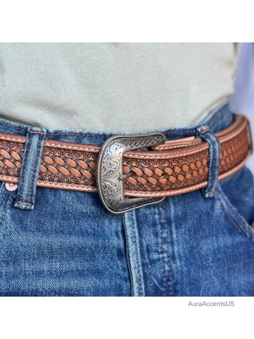 Men's Western Belt Full Grain Leather Tooled Embossed 1.5 inch Handmade